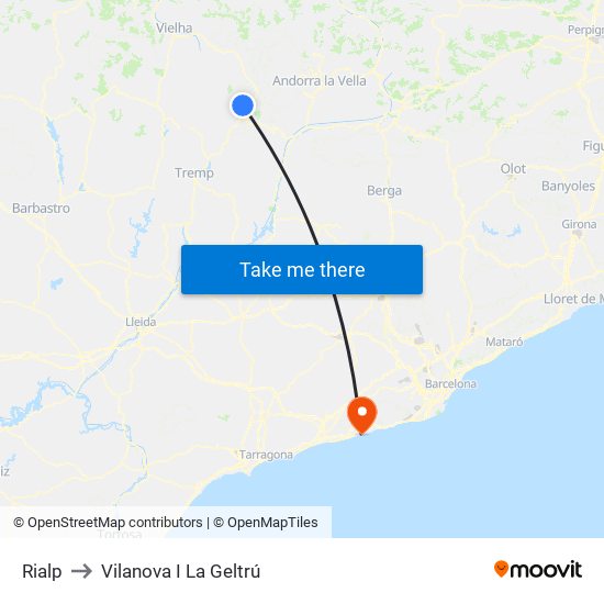 Rialp to Vilanova I La Geltrú map