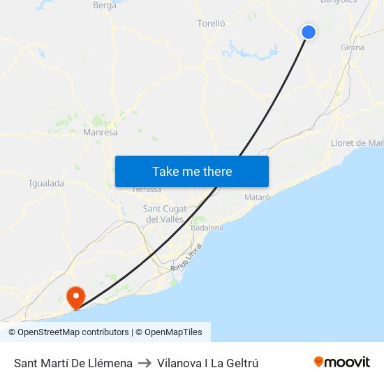 Sant Martí De Llémena to Vilanova I La Geltrú map