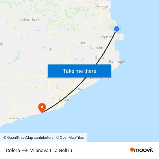 Colera to Vilanova I La Geltrú map