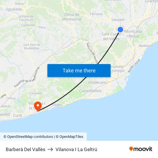 Barberà Del Vallès to Vilanova I La Geltrú map