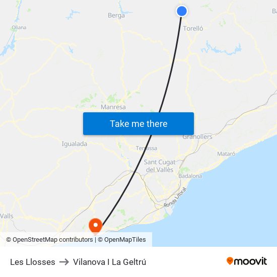 Les Llosses to Vilanova I La Geltrú map