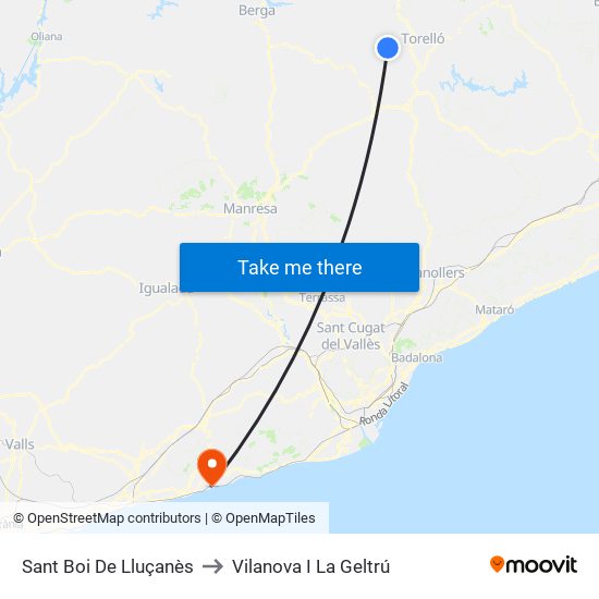 Sant Boi De Lluçanès to Vilanova I La Geltrú map