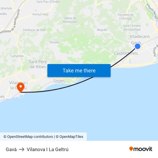 Gavà to Vilanova I La Geltrú map