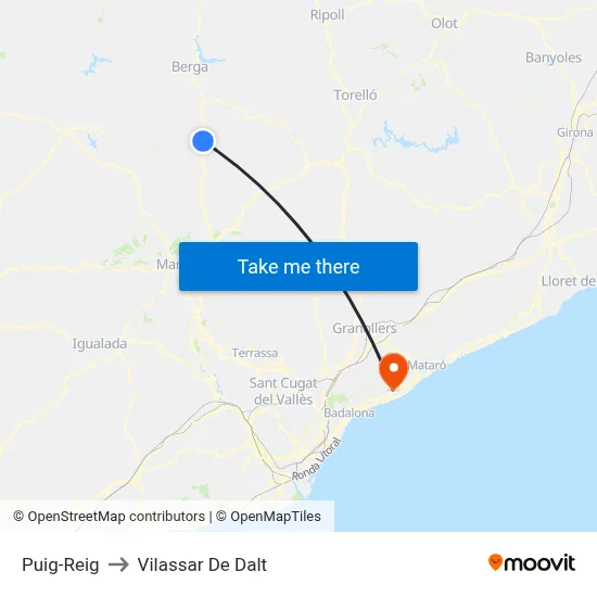 Puig-Reig to Vilassar De Dalt map