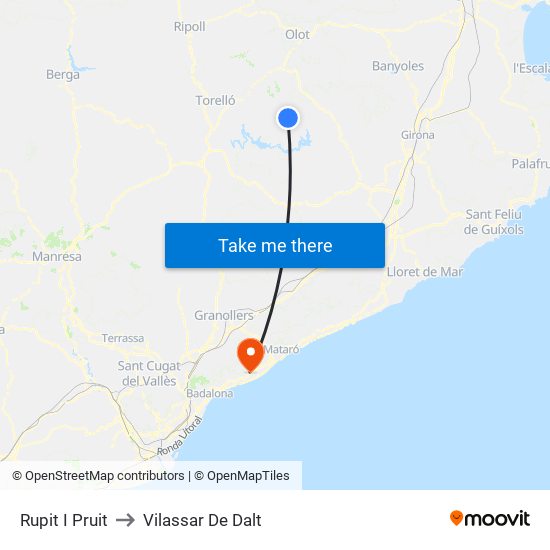 Rupit I Pruit to Vilassar De Dalt map