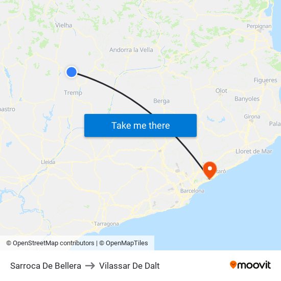 Sarroca De Bellera to Vilassar De Dalt map