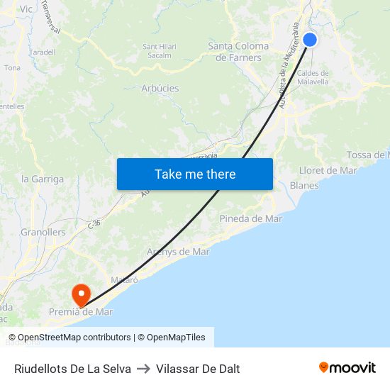 Riudellots De La Selva to Vilassar De Dalt map