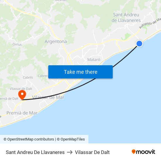 Sant Andreu De Llavaneres to Vilassar De Dalt map