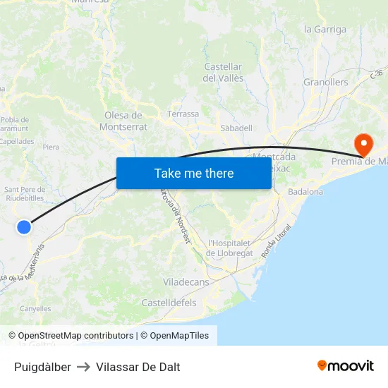 Puigdàlber to Vilassar De Dalt map