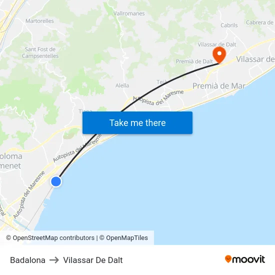 Badalona to Vilassar De Dalt map