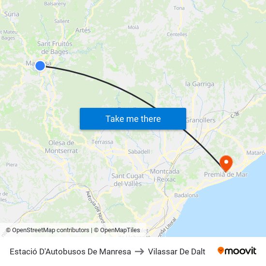 Estació D'Autobusos De Manresa to Vilassar De Dalt map