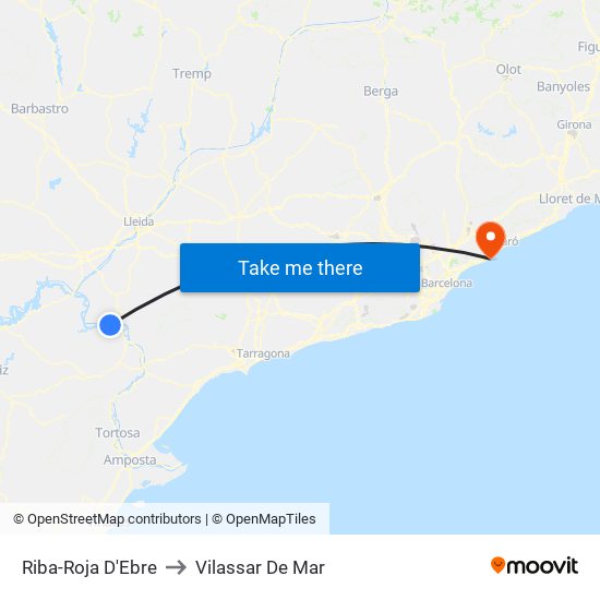 Riba-Roja D'Ebre to Vilassar De Mar map