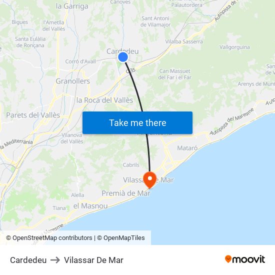 Cardedeu to Vilassar De Mar map