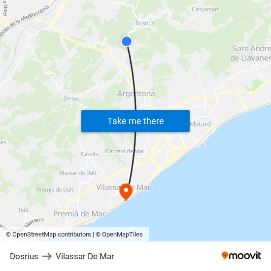 Dosrius to Vilassar De Mar map