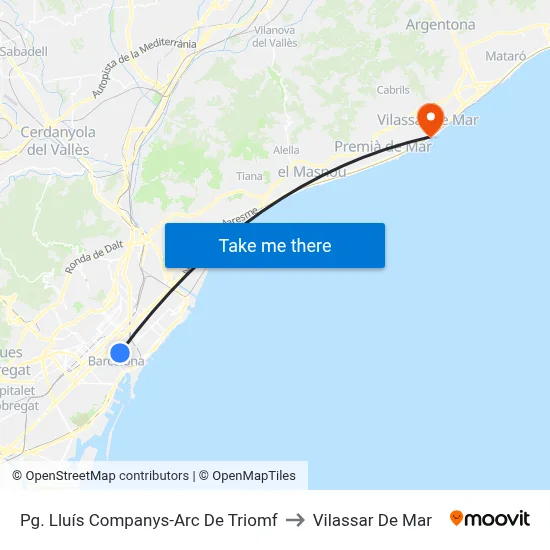 Pg. Lluís Companys-Arc De Triomf to Vilassar De Mar map