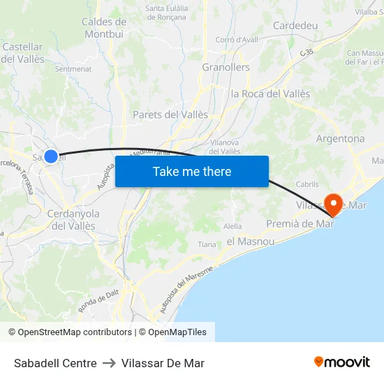 Sabadell Centre to Vilassar De Mar map