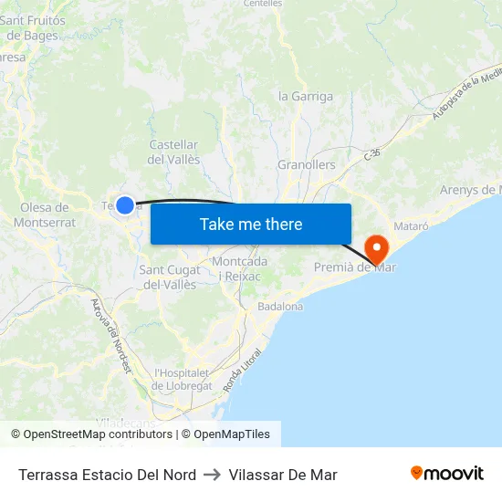 Terrassa Estacio Del Nord to Vilassar De Mar map