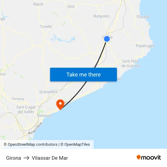 Girona to Vilassar De Mar map