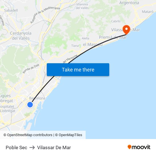 Poble Sec to Vilassar De Mar map