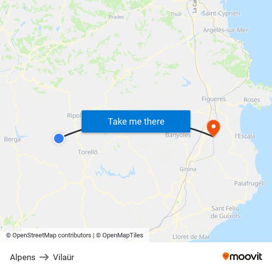 Alpens to Vilaür map