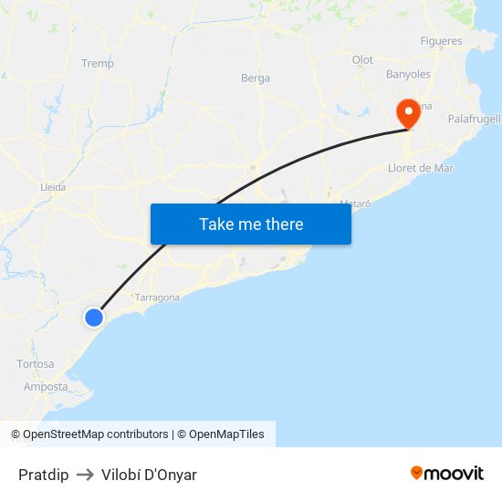 Pratdip to Vilobí D'Onyar map