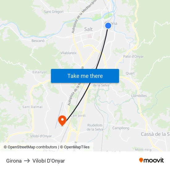 Girona to Vilobí D'Onyar map