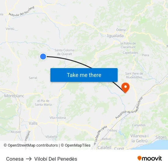 Conesa to Vilobí Del Penedès map