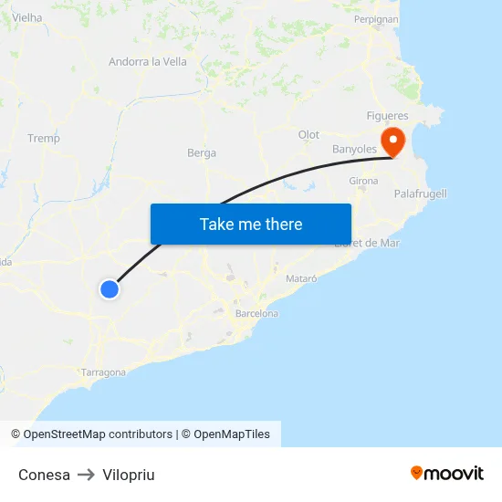 Conesa to Vilopriu map