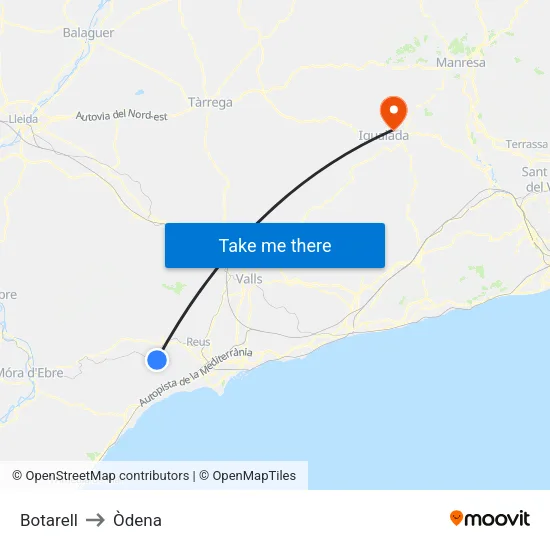 Botarell to Òdena map