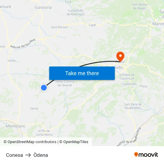 Conesa to Òdena map