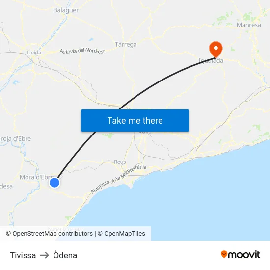 Tivissa to Òdena map