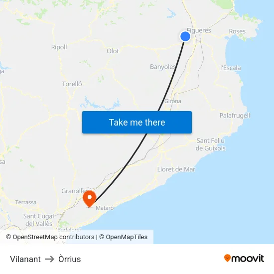 Vilanant to Òrrius map