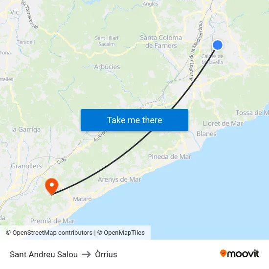 Sant Andreu Salou to Òrrius map