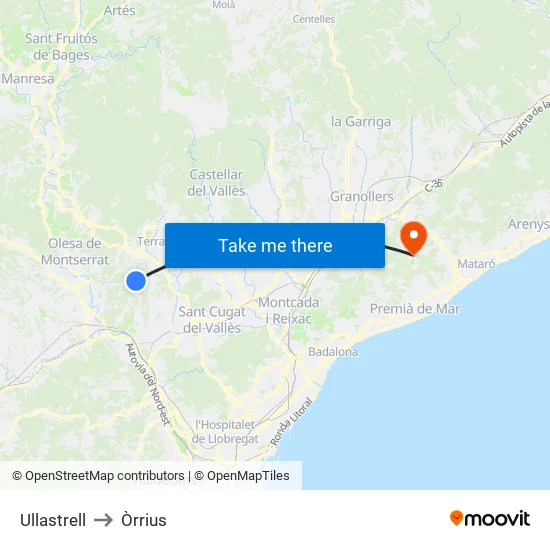 Ullastrell to Òrrius map