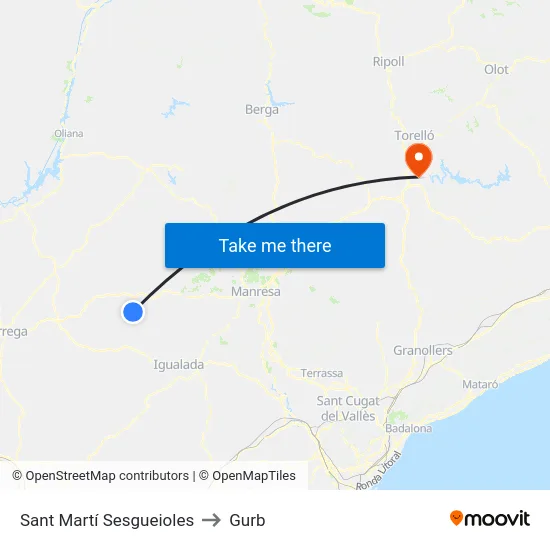Sant Martí Sesgueioles to Gurb map