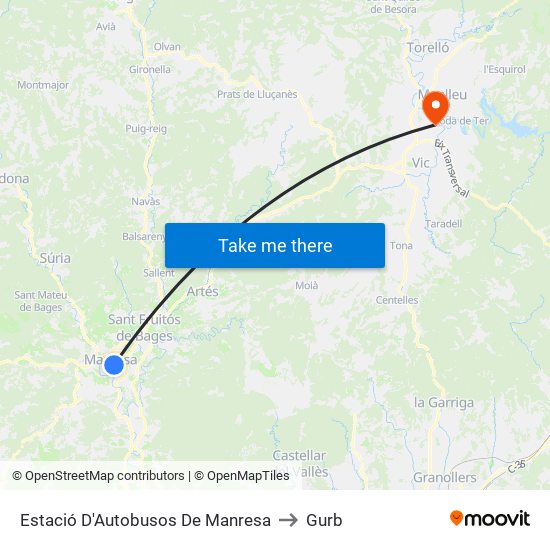 Estació D'Autobusos De Manresa to Gurb map