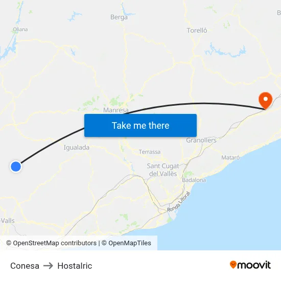 Conesa to Hostalric map