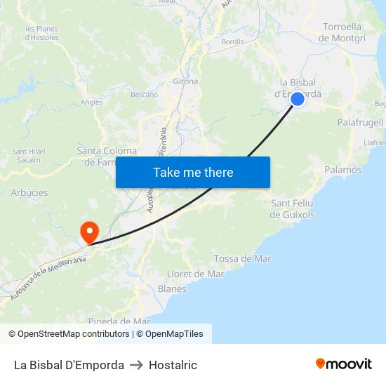 La Bisbal D'Emporda to Hostalric map