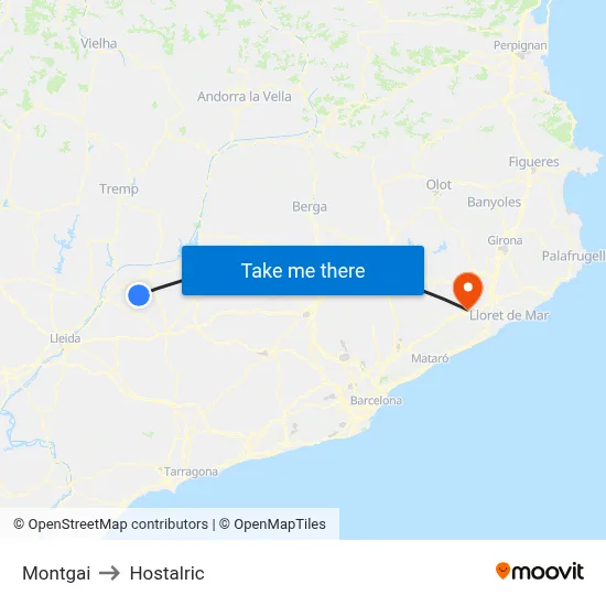 Montgai to Hostalric map