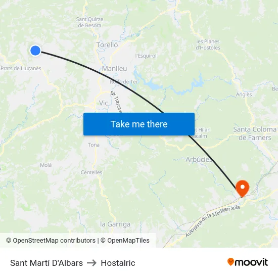 Sant Martí D'Albars to Hostalric map