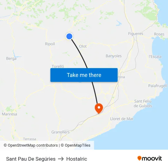 Sant Pau De Segúries to Hostalric map