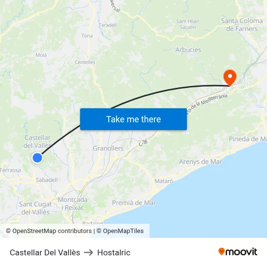 Castellar Del Vallès to Hostalric map