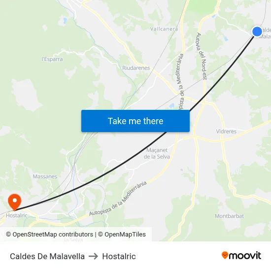 Caldes De Malavella to Hostalric map