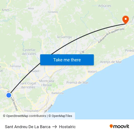 Sant Andreu De La Barca to Hostalric map