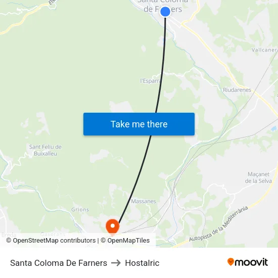 Santa Coloma De Farners to Hostalric map
