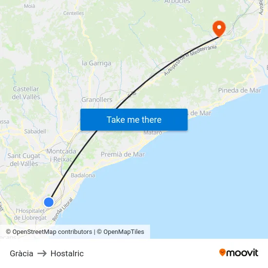 Gràcia to Hostalric map