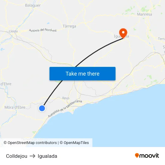 Colldejou to Igualada map