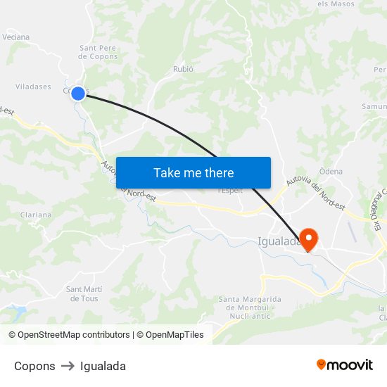 Copons to Igualada map