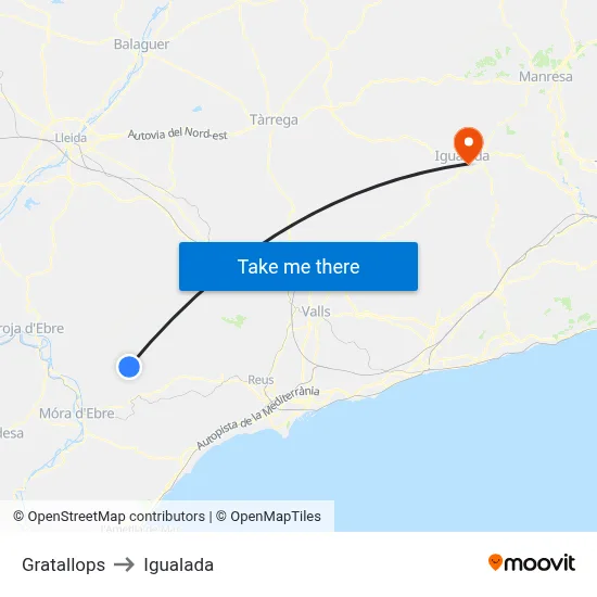 Gratallops to Igualada map