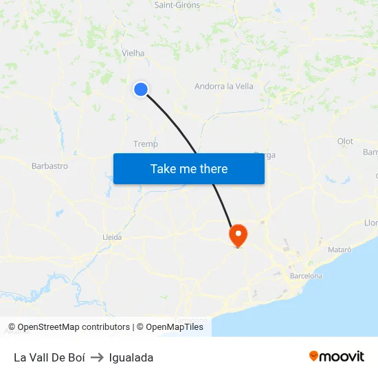 La Vall De Boí to Igualada map